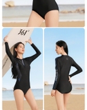 Bộ bơi nữ 361 dài tay liền thân, chống nắng UPF 50+, kháng Clo, màu đen