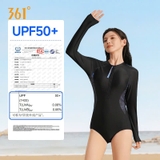 Bộ bơi nữ 361 dài tay liền thân, chống nắng UPF 50+, kháng Clo, màu đen