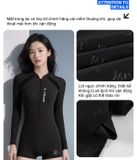 Bộ bơi nữ 361 dài tay liền thân, màu đen tôn dáng, chống nắng UPF 50+, co giãn thoáng khí