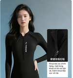 Bộ bơi nữ 361 dài tay liền thân, màu đen tôn dáng, chống nắng UPF 50+, co giãn thoáng khí