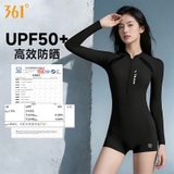 Bộ bơi nữ 361 dài tay liền thân, màu đen tôn dáng, chống nắng UPF 50+, co giãn thoáng khí