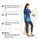 Bộ bơi nữ 361 dài tay chân, lịch sự chống nắng UPF 50+, bảo vệ da, màu xanh