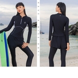 Bộ bơi nữ 361, dài tay chân, chống nắng UPF 50+, màu đen, quần liền 2 lớp