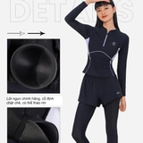 Bộ bơi nữ 361, dài tay chân, chống nắng UPF 50+, màu đen, quần liền 2 lớp