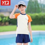 Bộ bơi trẻ em Yuke, chống nắng UPF 50+, trắng cam, cộc tay, quần 2 lớp