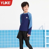 Bộ bơi trẻ em dài tay chống nắng UPF 50+, kháng Clo, rời quần 2 lớp, xanh than, Yuke