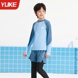Bộ bơi bé trai dài tay chống nắng UPF 50+, kháng Clo, xanh dáng rời quần 2 lớp Yuke