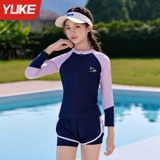 Bộ bơi bé gái dài tay chống nắng UPF 50+, kháng Clo, than tím, mẫu mới Yuke