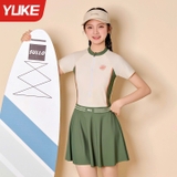 Bộ bơi bé gái cộc tay liền chân váy, Size đại, chống nắng, kháng Clo,3 màu, Yuke