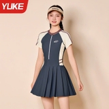 Bộ bơi bé gái cộc tay liền chân váy, Size đại, chống nắng, kháng Clo,3 màu, Yuke