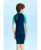 Bộ bơi cho bé chống nắng UPF 50+, kháng Clo, xanh than cộc tay vịt vàng Dive&Sail