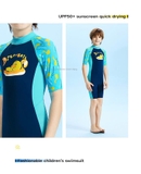 Bộ bơi cho bé chống nắng UPF 50+, kháng Clo, xanh than cộc tay vịt vàng Dive&Sail