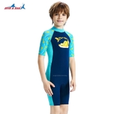 Bộ bơi cho bé chống nắng UPF 50+, kháng Clo, xanh than cộc tay vịt vàng Dive&Sail