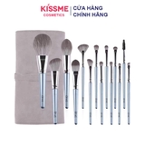 Bộ cọ trang điểm cá nhân GUVIET set 14 cây màu xám bạc có bao da
