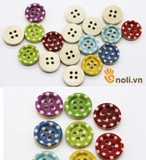 Cúc gỗ chấm bi nhiều màu 4 lỗ (gói 10 cái)