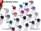 Túi 50-100 hạt đá tròn đế bạc khoen 3D nhiều màu link 1/2