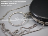 Khung Túi/ khuôn ví tròn Clutch có dây xích đeo và vòng kim loại gắn đá (bạc)