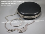 Khung Túi/ khuôn ví tròn Clutch có dây xích đeo và vòng kim loại gắn đá (bạc)