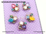 Set 10 hạt Đá giọt nước màu sữa Mocha đế vàng có lỗ khâu