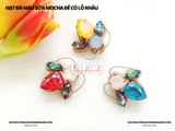 Set 10 hạt Đá giọt nước màu sữa Mocha đế bạc có lỗ khâu