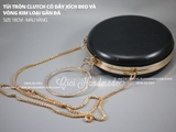 Khung Túi/ khuôn ví tròn Clutch có dây xích đeo và vòng kim loại gắn đá (bạc)