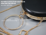 Khung Túi/ khuôn ví tròn Clutch có dây xích đeo và vòng kim loại gắn đá (bạc)