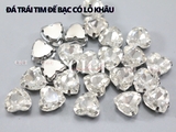 Đá trái tim viền đá trắng nhỏ đế BẠC có lỗ khâu