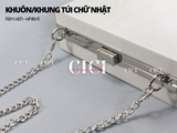 Full bộ Khung Túi/ khuôn ví tròn Clutch có dây xích đeo và vòng kim loại gắn đá (bạc)