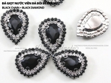 Hạt đá giọt nước cao cấp viền đá đôi, đế trắng có lỗ khâu 10*14mm