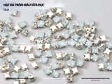 Túi 50-100 hạt đá tròn màu sữa đục đế bạc có lỗ khâu