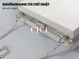 Full bộ Khung Túi/ khuôn ví tròn Clutch có dây xích đeo và vòng kim loại gắn đá (bạc)