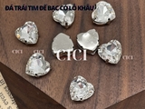 Đá trái tim viền đá trắng nhỏ đế BẠC có lỗ khâu