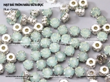 Túi 50-100 hạt đá tròn màu sữa đục đế bạc có lỗ khâu