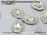 Hạt đá giọt nước cao cấp viền đá đôi, đế trắng có lỗ khâu 10*14mm
