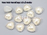 Đá trái tim viền đá trắng nhỏ đế BẠC có lỗ khâu