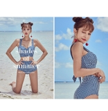 Bộ đồ bơi bikini 2 mảnh cạp cao  đẩy ngực phong cách retro kẻ caro xanh