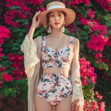 Bộ đồ bơi Hàn Quốc bikini 2 mảnh cạp cao  đẩy ngực phong cách retro hoa
