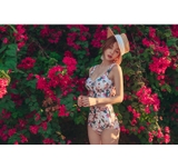 Bộ đồ bơi Hàn Quốc bikini 2 mảnh cạp cao  đẩy ngực phong cách retro hoa