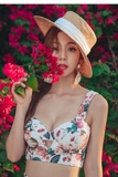Bộ đồ bơi Hàn Quốc bikini 2 mảnh cạp cao  đẩy ngực phong cách retro hoa