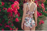 Bộ đồ bơi Hàn Quốc bikini 2 mảnh cạp cao  đẩy ngực phong cách retro hoa