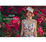 Bộ đồ bơi Hàn Quốc bikini 2 mảnh cạp cao  đẩy ngực phong cách retro hoa