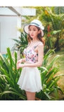 Bộ đồ bơi Hàn Quốc bikini 2 mảnh cạp cao  đẩy ngực phong cách retro hoa