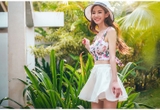 Bộ đồ bơi Hàn Quốc bikini 2 mảnh cạp cao  đẩy ngực phong cách retro hoa