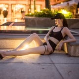 Bộ đồ bơi Hàn Quốc bikini 3 mảnh cạp cao sexy có áo lưới màu đen