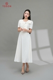 49133W05 - Đầm trắng xòe,cổ đính nơ cách điệu (limitted)