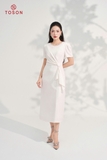 43015W95 - Đầm xước nhật trắng nơ eo, cổ đính TT