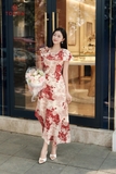 49064H05 - Đầm xòe lụa silk họa tiết hoa đỏ