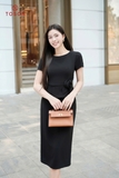 41021B35 - Đầm đen peplum đính hoa - đũi nhật