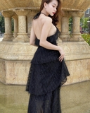 Elise Black Fur Dress