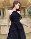 Elise Black Fur Dress